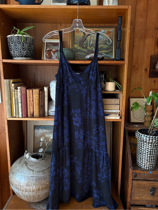 Jigsaw Dresses & Skirts - Jigsaw Silk Floral Midi Dress Black Blue Boho Whimsigoth Fairy Goth 12